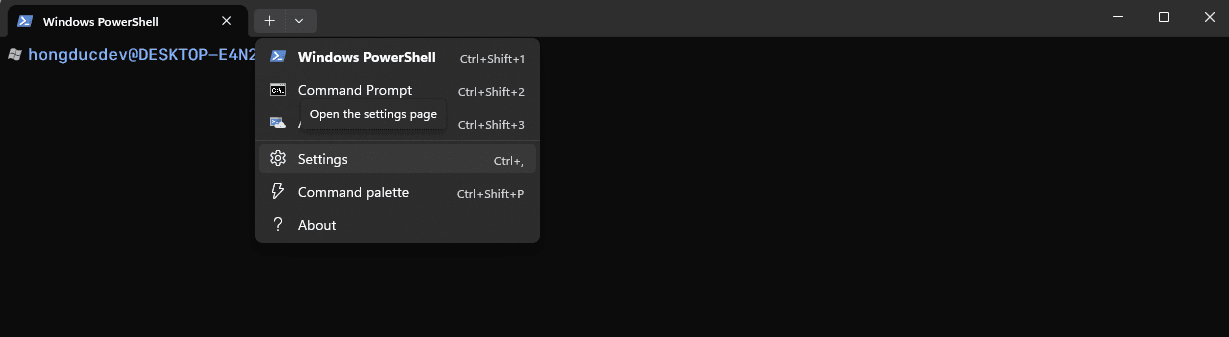 Mở Settings Windows Terminal